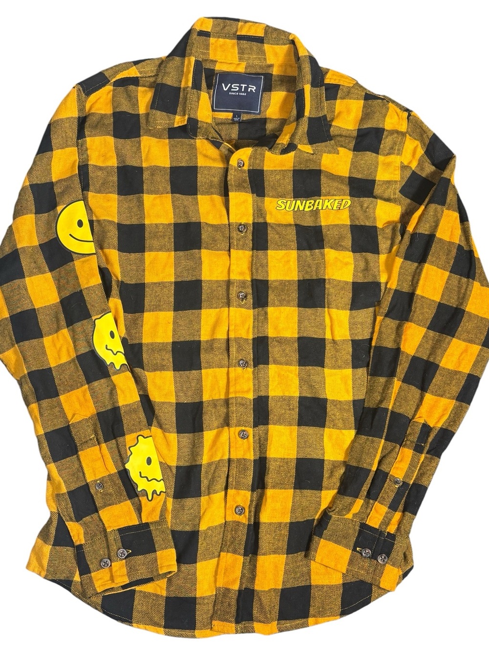 VSTR Sunbaked Yellow Black Buffalo Plaid Flannel Button Up Shirt